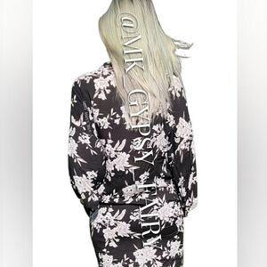 Last chance! Spiritual gangster black flowy floral tie front wrap shawl One Size